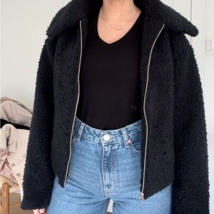 CROPPED SHEARLING BOMBER JACKET